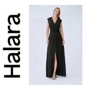 NWT HALARA V-Neck Lightweight Front Slit Maxi Dress in Black